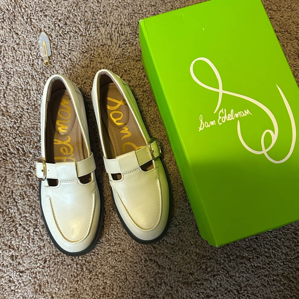 Sam Edelman Cream Leather Buckle Loafers for Women